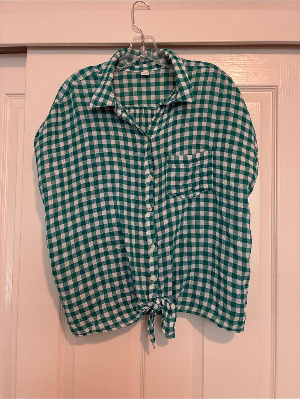 Old Navy Teal and White Gingham Button-Up Shirt